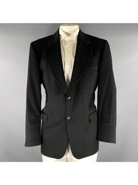 BALLY Chest Size 42 Black Textured Cashmere Notch Lapel Sport Coat
